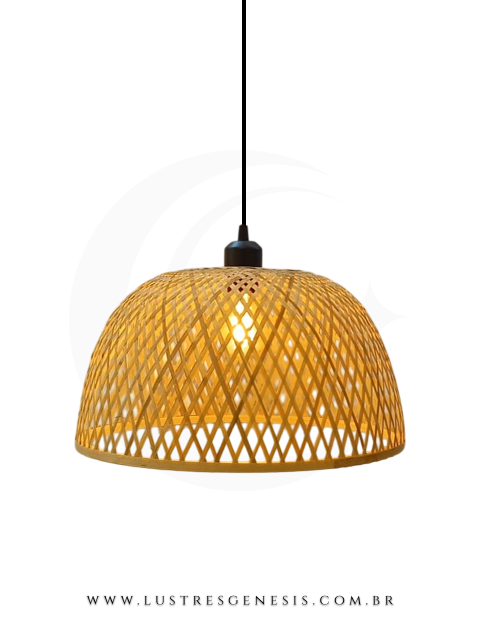 Luminária pendente de bambu Bankly com design trançado, ideal para mesas, balcão de cozinha, área gourmet e sítio.